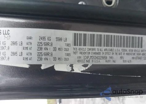 2017 Jeep Cherokee Limited z USA, uszkodzony, nr VIN 1C4PJMDS3HD229050